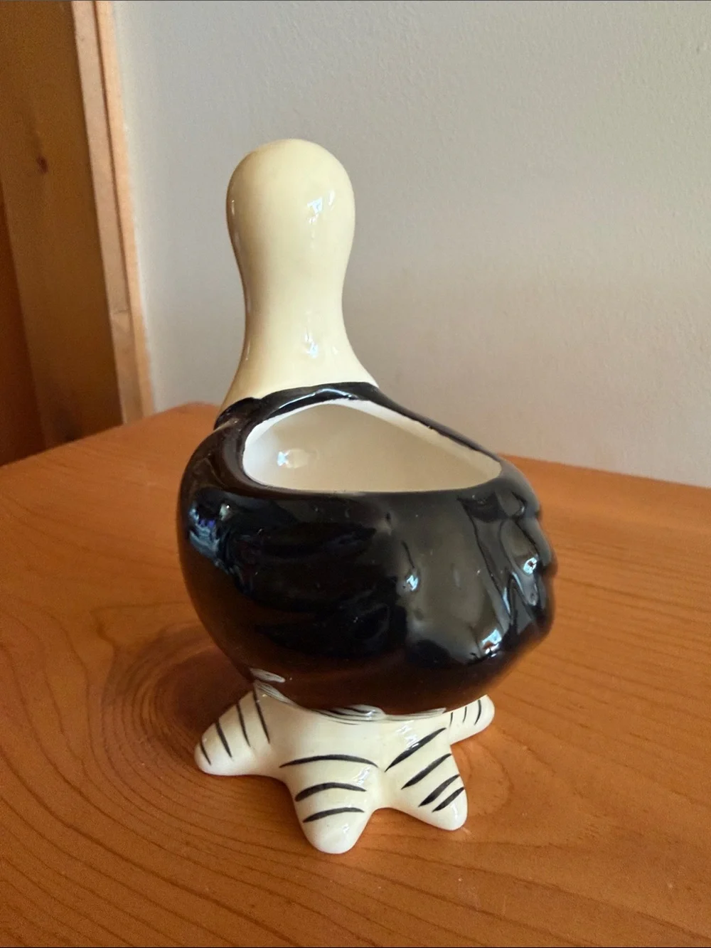 Ceramic Black and Cream Duck Figurine Planter